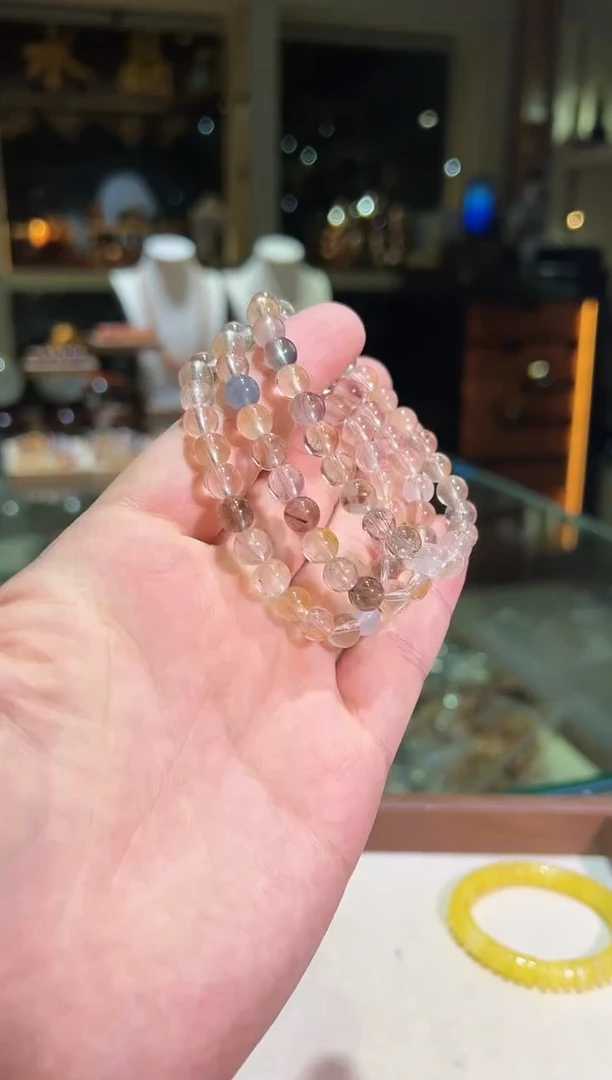 水晶手链未镶嵌7mm+彩钢丝兔毛（多样性发一）