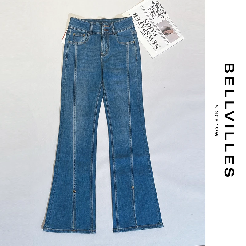 “重磅丹宁”莱卡棉手工定制高腰微喇牛仔裤女
