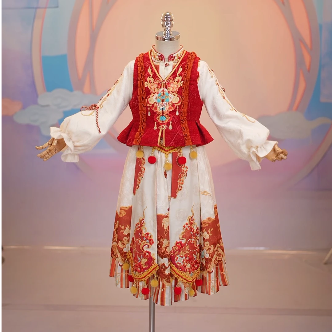 【梦楼兰】小新疆西域风冬款女童汉服连衣裙国风古风裙马甲衬衣套装