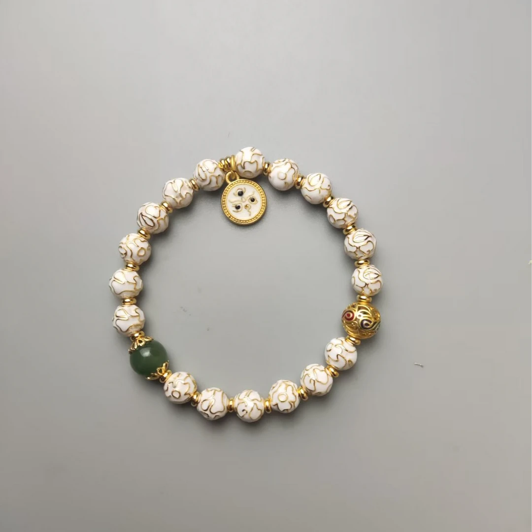 和田玉非遗手工珐琅景泰蓝手串（白）