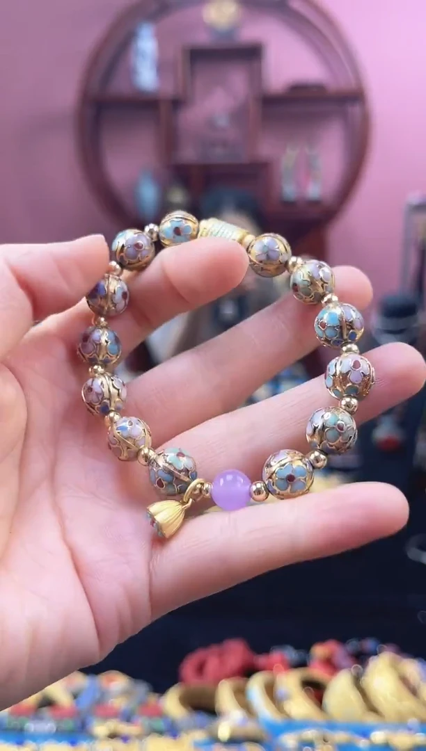 琳*非遗手工艺 景泰蓝 金地 手串 瓜棱