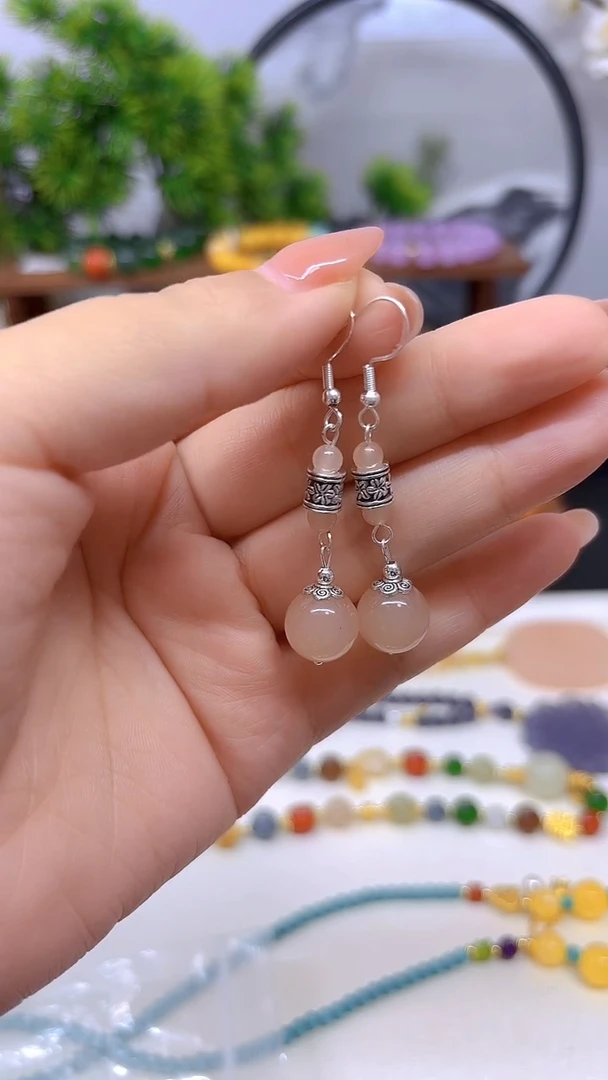 银S925镶嵌和田玉耳饰E880