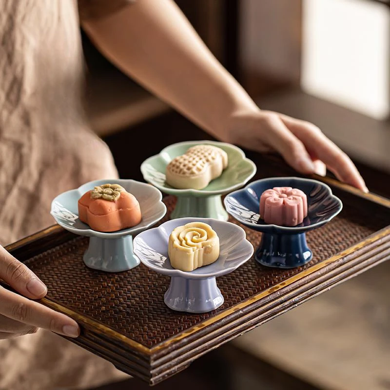 中式小茶点盘围炉茶煮点心碟小号高脚盘精致高足订婚宴摆台糕点盘