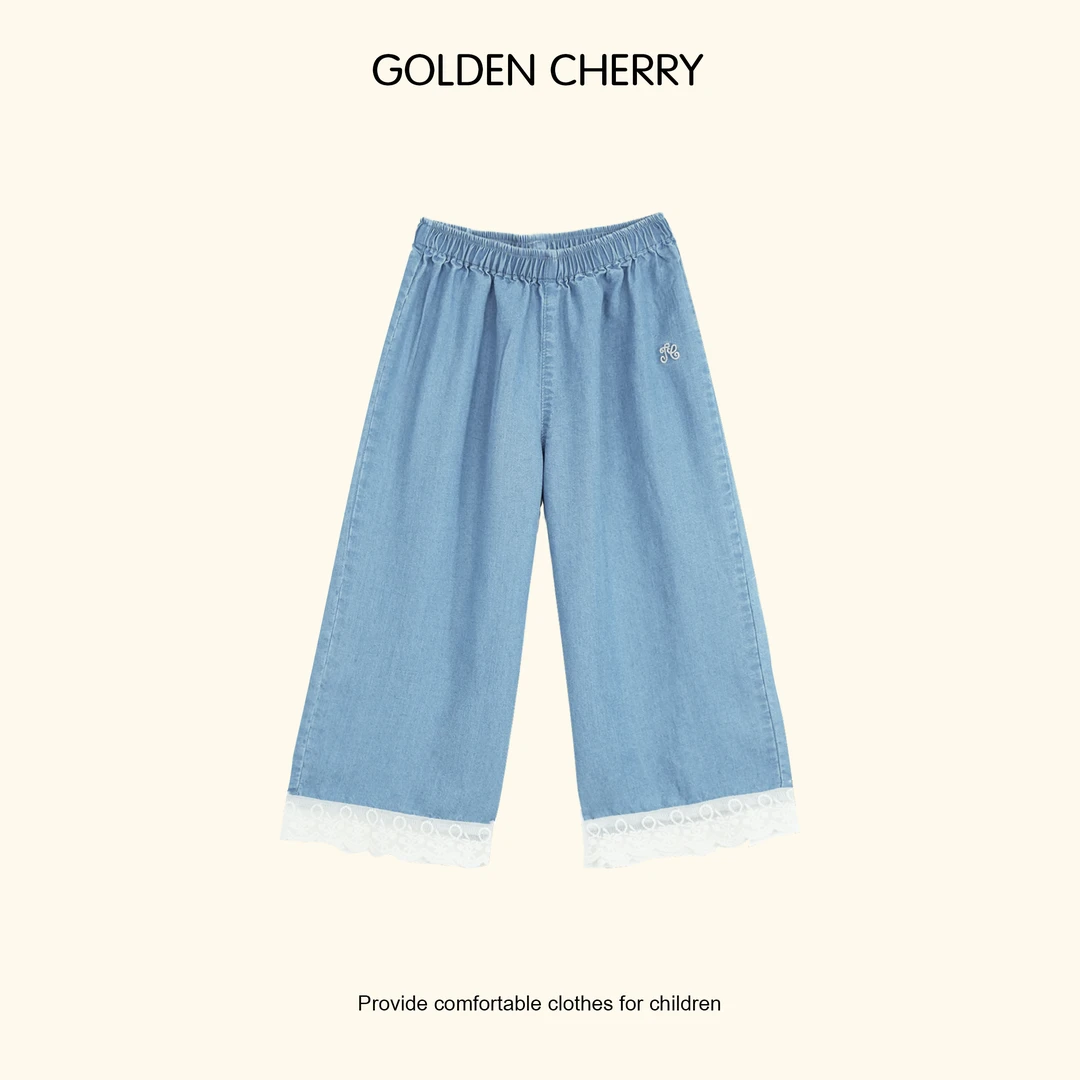 【金樱桃Golden cherry】小童gc蕾丝边刺绣莱赛尔九分牛仔裤285225