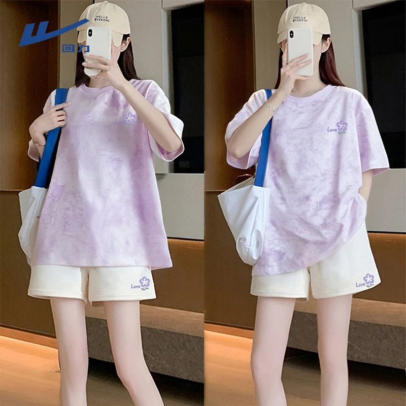 Warrior/回力扎染纯棉短袖休闲运动套装2025新款夏季短裤一整套L