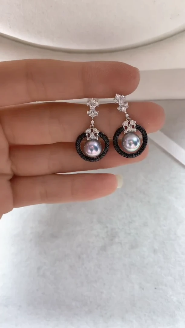 银S925镶嵌耳饰海水珍珠耳环