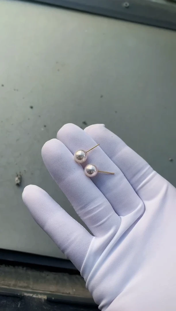 18K金镶嵌饰品海水珍珠8-8.5素钉定制