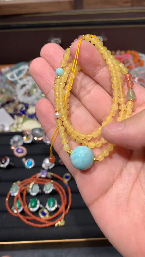 未镶嵌针钠钙石（海纹石）颈饰F103