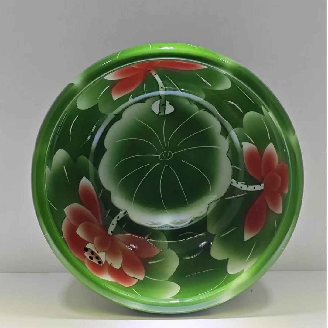 景德镇绿叶红荷水缸中号