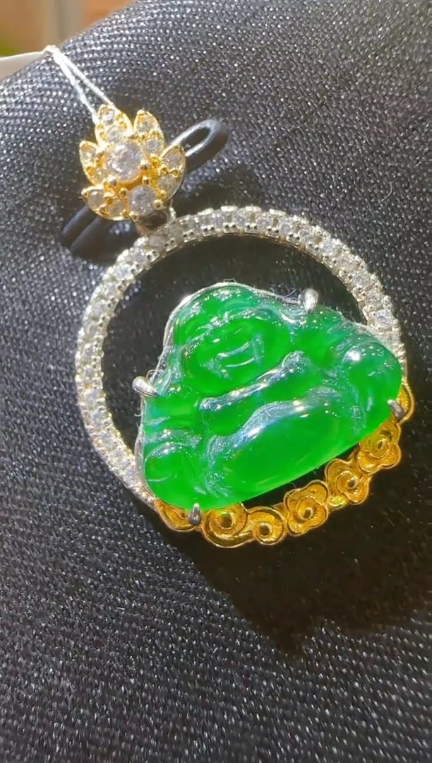 翡翠银S925镶嵌吊坠(不含链)天然A货翡翠多样性发一