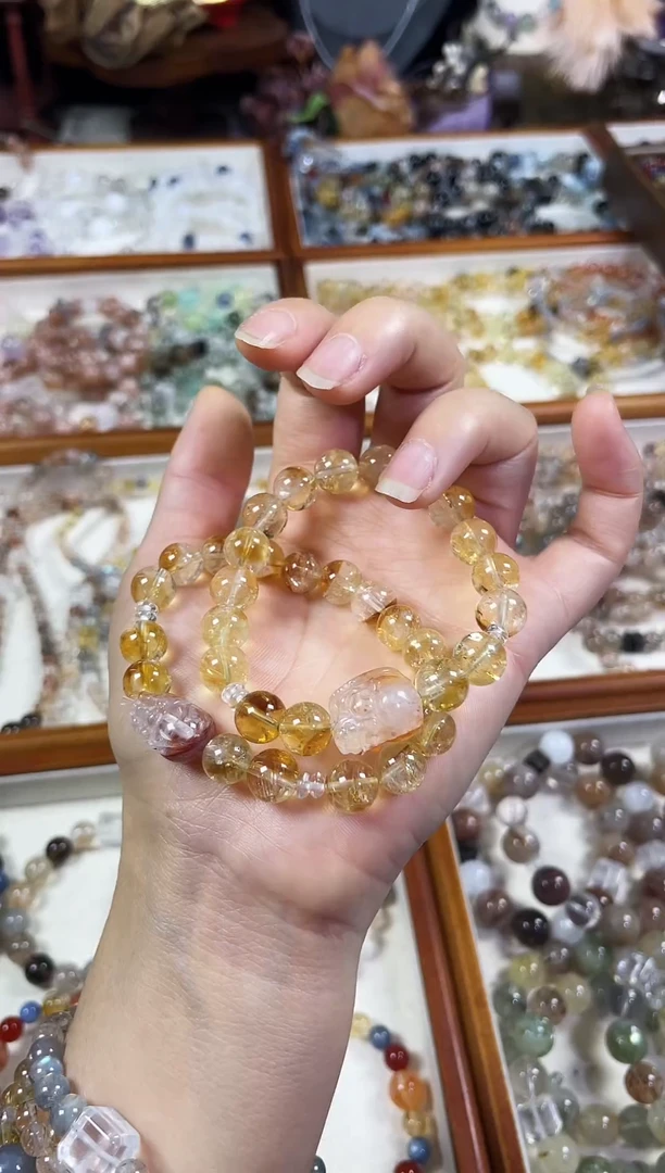 未镶嵌手串水晶天然透体暴力黄塔晶黄胶花貔貅手串