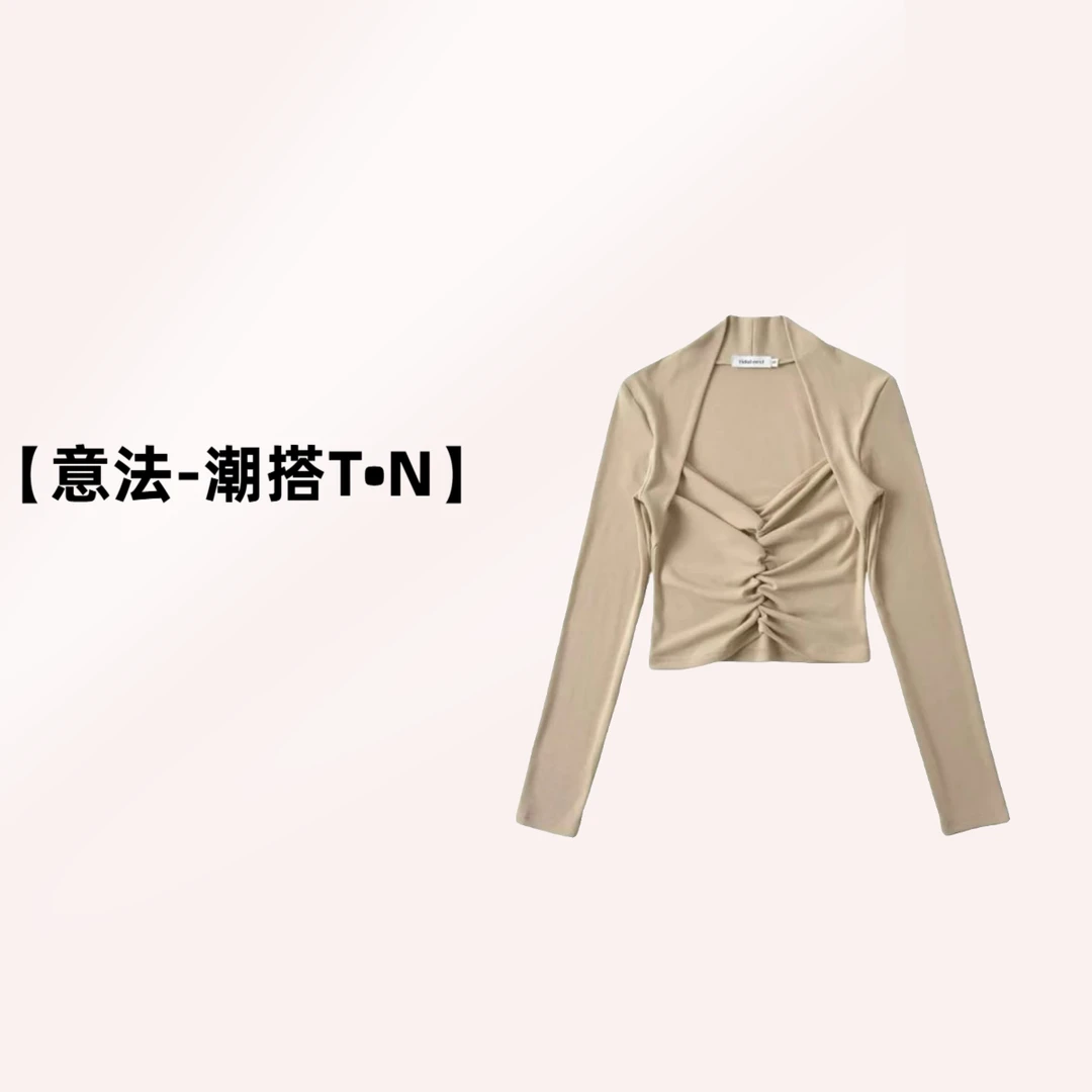 【意法-潮搭T•N】NN800-时尚女装设计感针织衫不规则百搭短款长袖