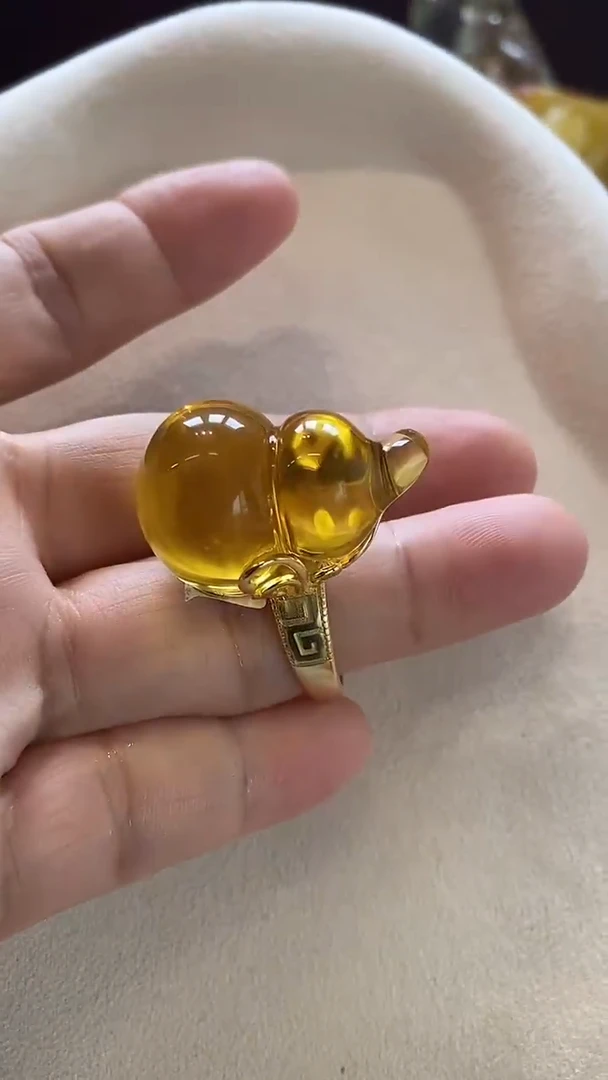 银S925镶嵌琥珀戒指戒指