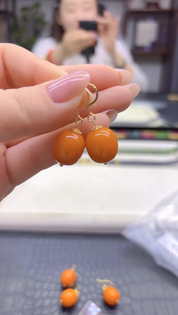 蜜蜡14K金镶嵌耳饰DIY款E72
