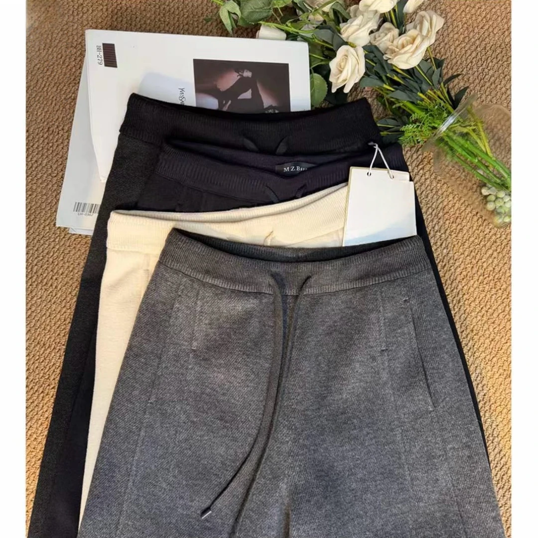 【专柜正品】羊毛直筒裤冬新款中高腰显瘦休闲加绒加厚阔腿女裤7500