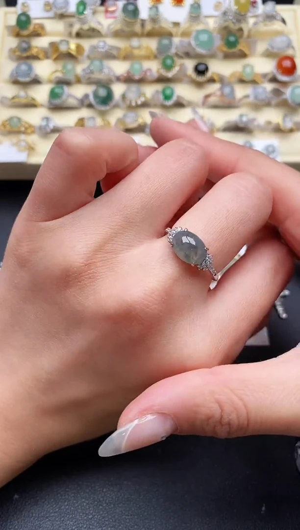 【闪购商品】翡翠戒指银S925镶嵌66666666+1