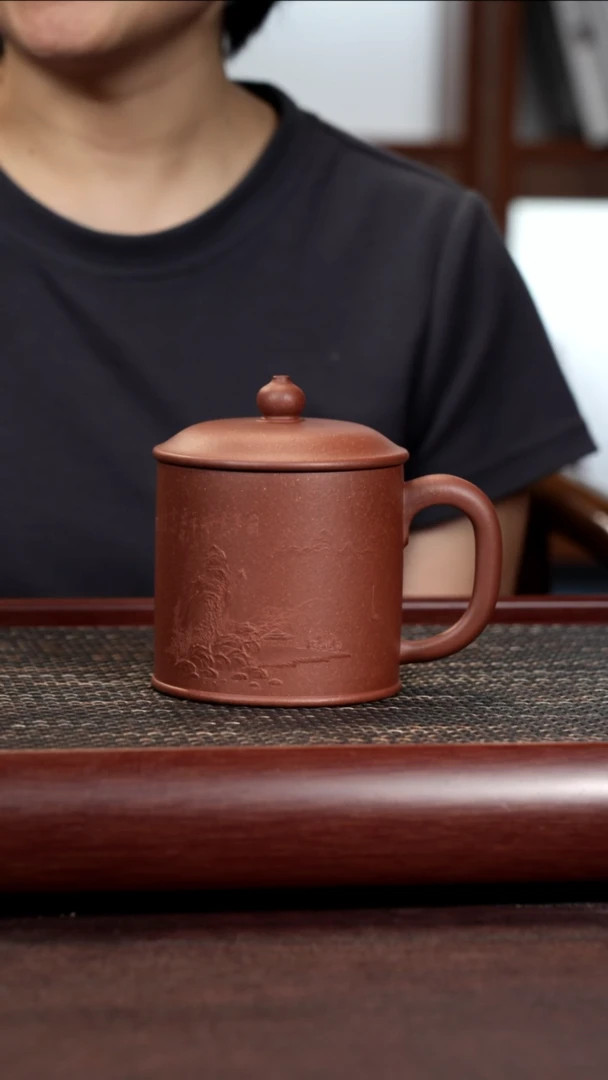 茶杯紫砂四号井底槽清精工堆绘山水