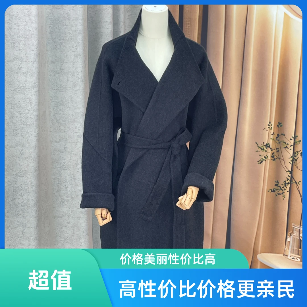 长款保暖女插肩袖宽松型毛呢外套气质韩版中长款黑色