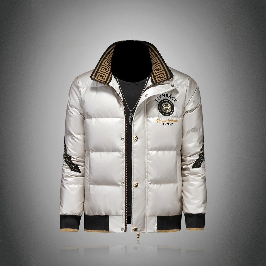 HAESONMENEAT哈逊梅奈新款羽绒服男士短款刺绣立领加厚保暖外套