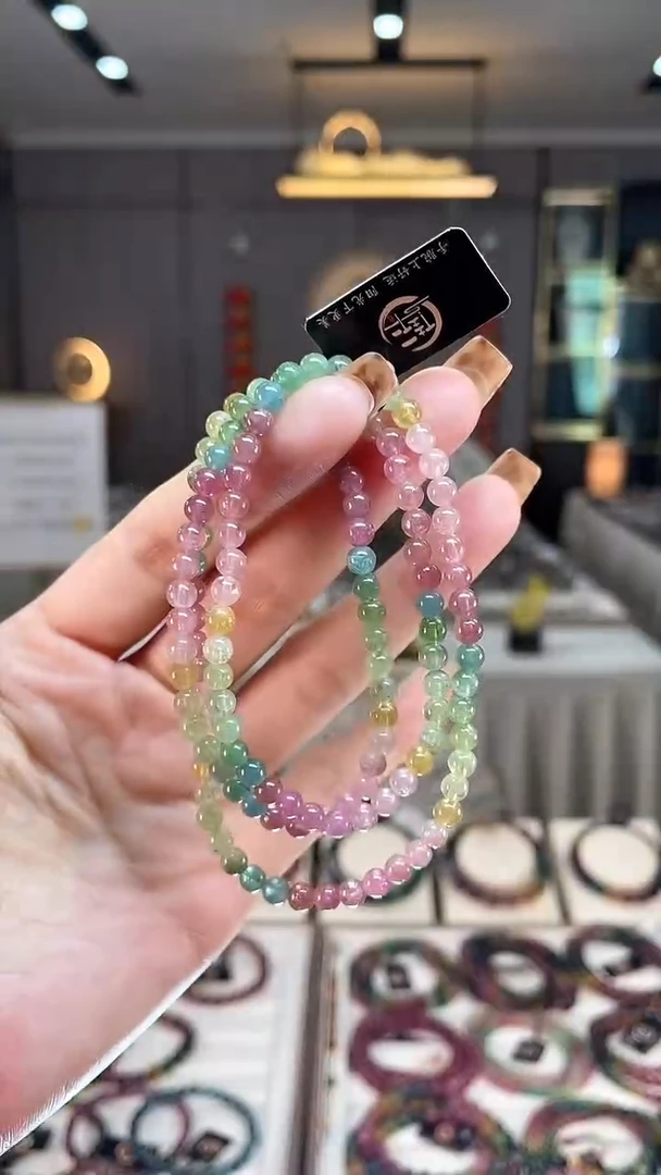 未镶嵌老矿色标彩虹三圈手串4mm+碧玺dan多样性发货一条