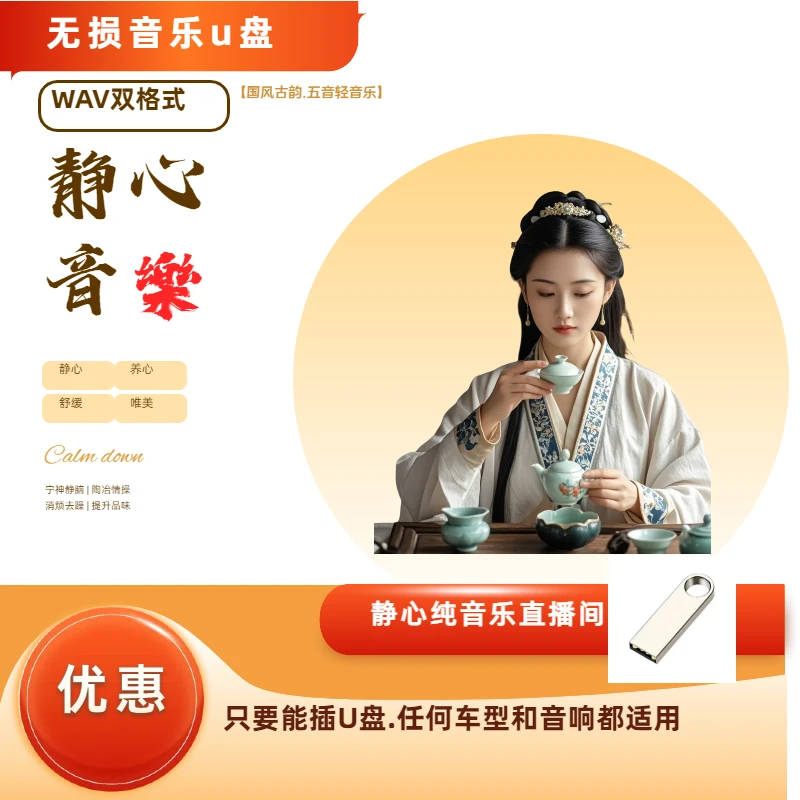音乐U盘300无损双格式茶室书房五音古风五音通用便携式迷你轻音乐
