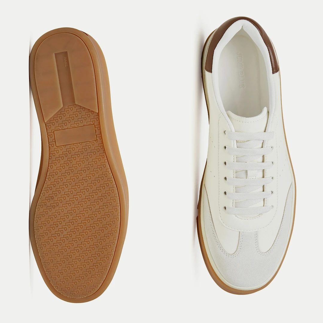 JUMP BLUE头层牛皮德训鞋男圆头休闲运动干净感痞帅增高小白鞋男