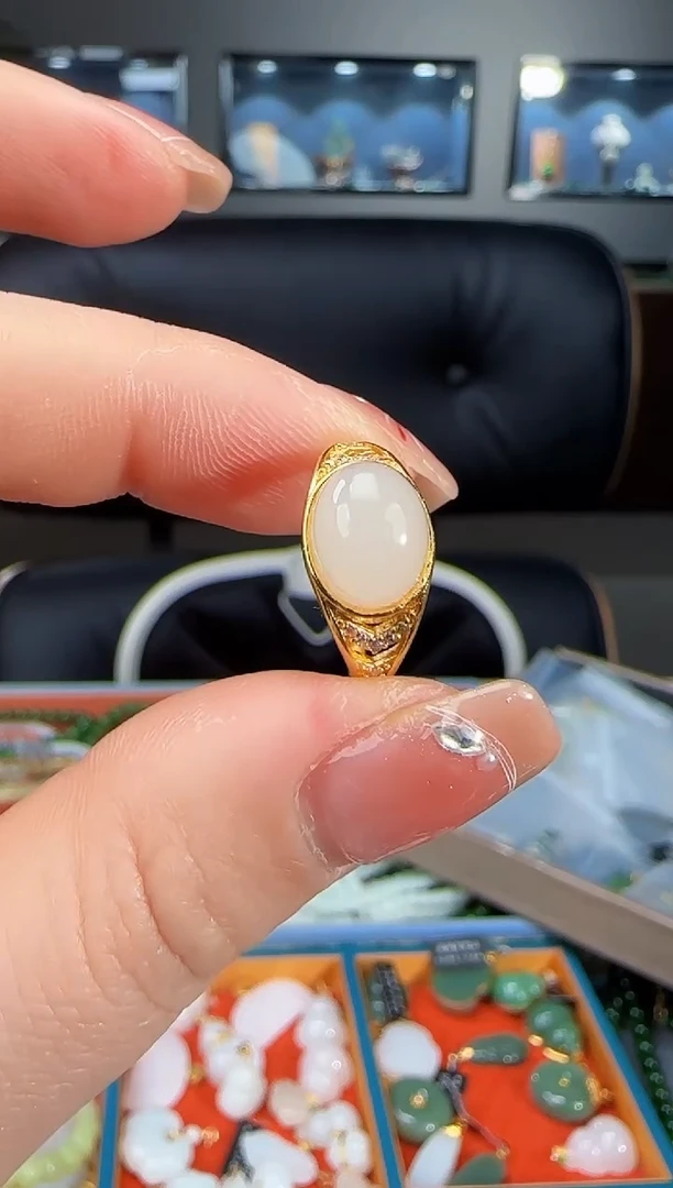 银S925镶嵌戒指和田玉1