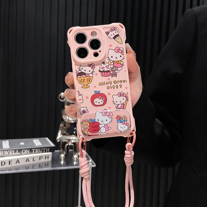 凯蒂牌甜品波点适用苹果16promax手机壳防摔四角挂绳iPhone15