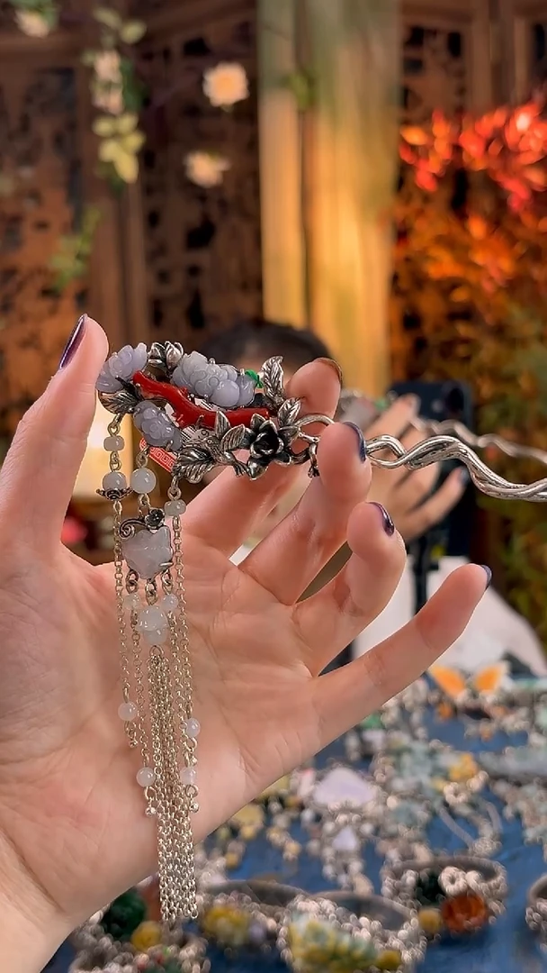 银S925镶嵌挂件翡翠发簪