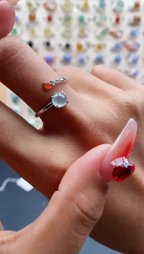 【闪购商品】翡翠戒指银S925镶嵌缅甸天然A货翡翠333 7+2