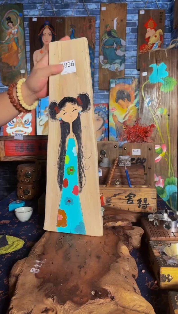 风化老门板丙烯画挂画