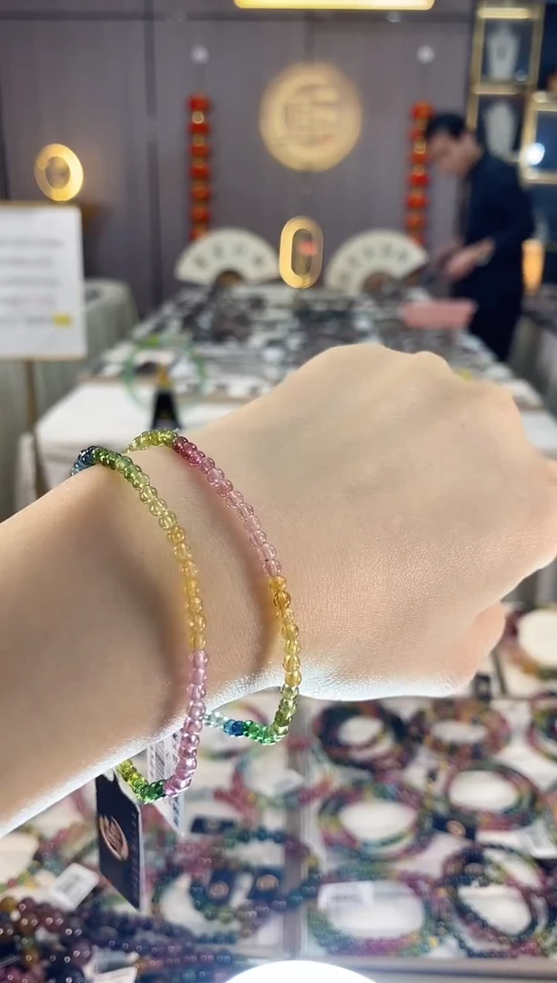 未镶嵌老矿碧玺色标彩虹净体单圈手串3mm+碧玺dan多样性发货一条