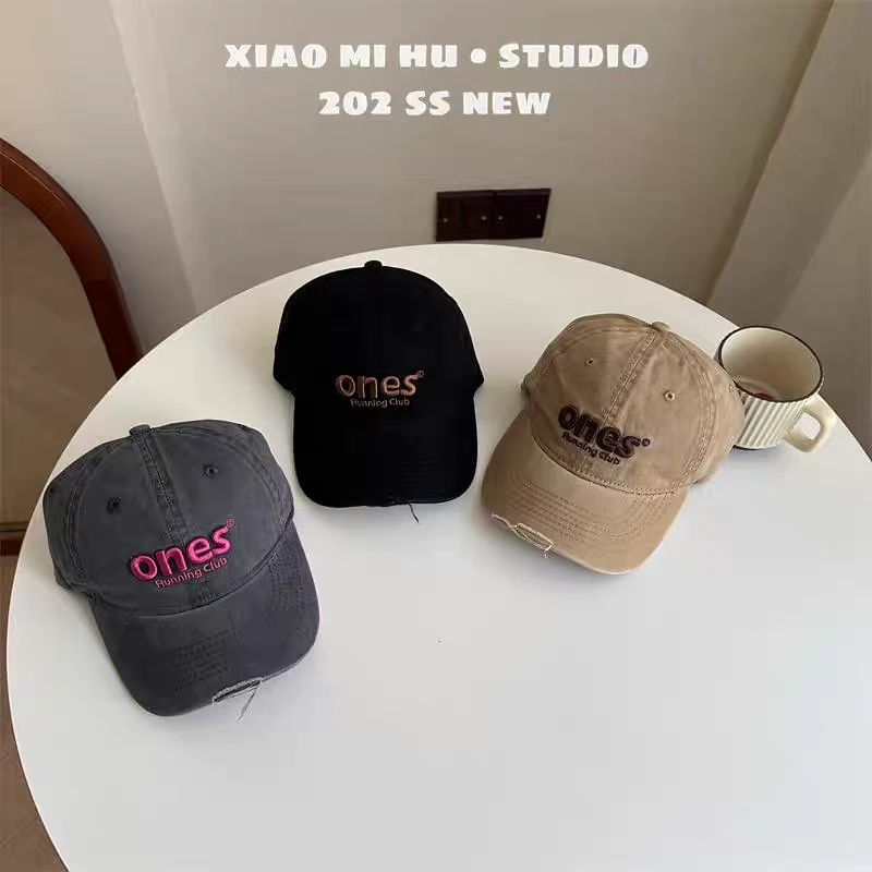 男女儿童字母刺绣鸭舌帽韩版ins新款宝宝帽子春秋款破洞棒球帽