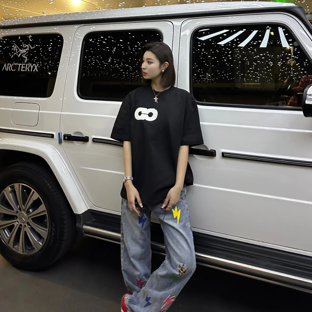 潮流穿搭重磅纯棉【GD毛巾绣地图】短袖T恤，男女同款