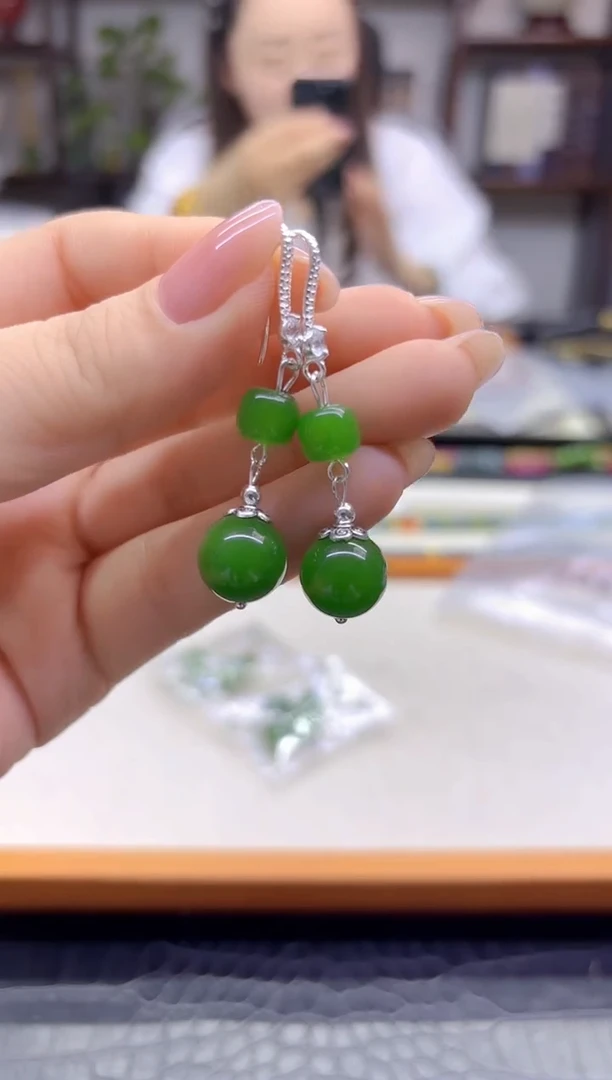 银S925镶嵌和田玉耳饰DIY款E902