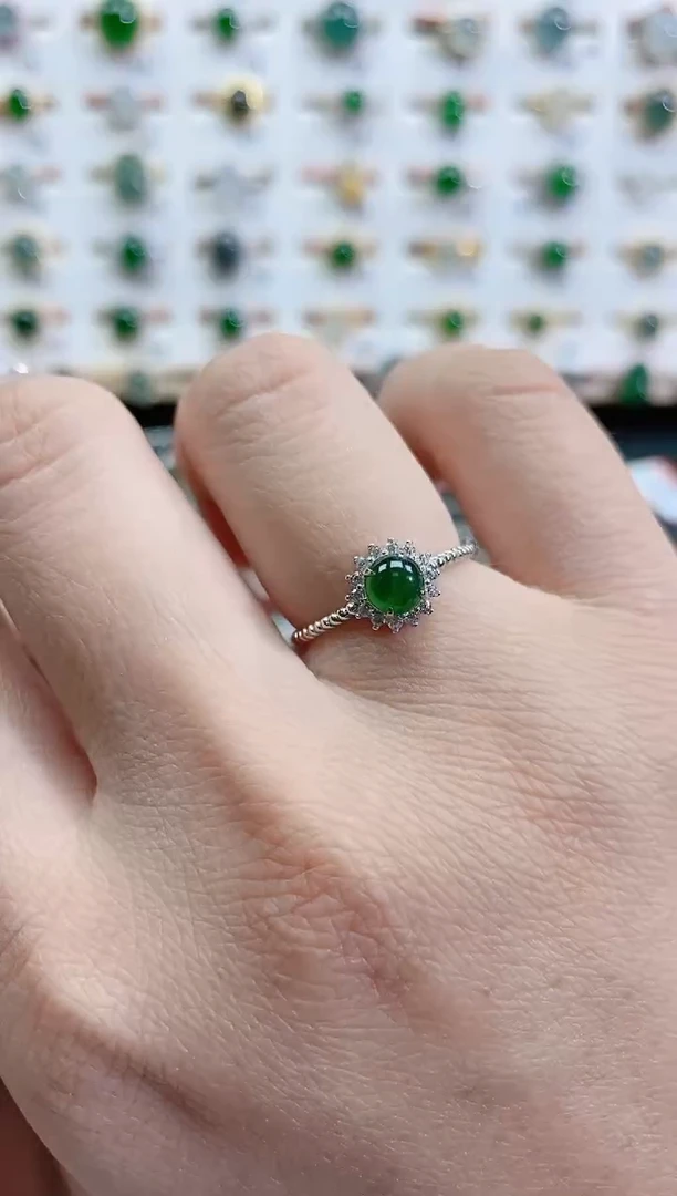 银S925镶嵌戒指翡翠天然翡翠