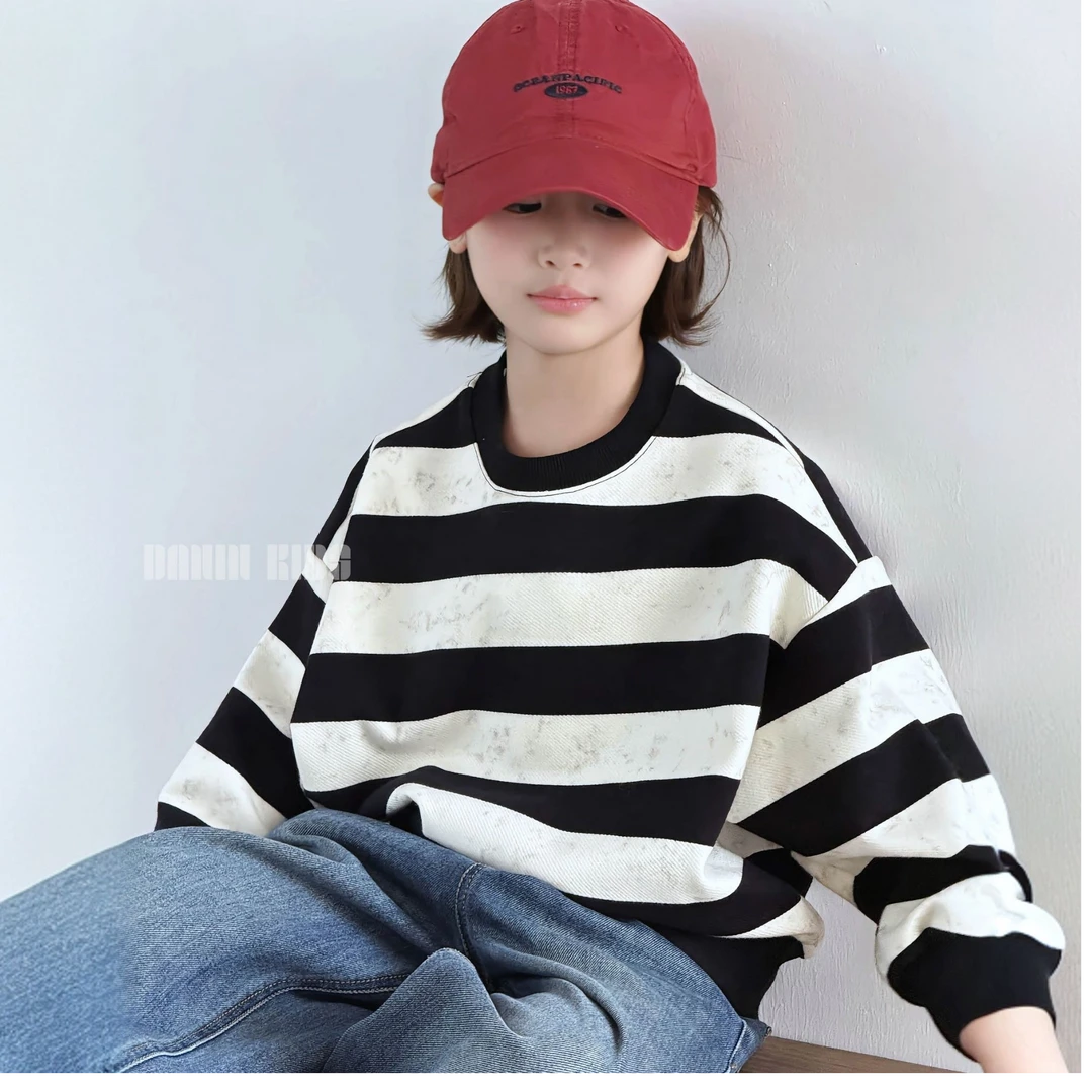 嗒囜【抽象派小画家】黑白条纹不规则渲染 干爽不软榻 儿童宽松卫衣