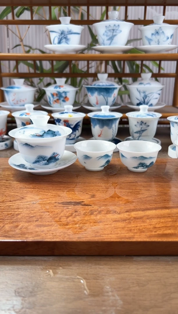 为***碌微瑕高冰千里江山130ml三才盖碗+中和顺杯2个