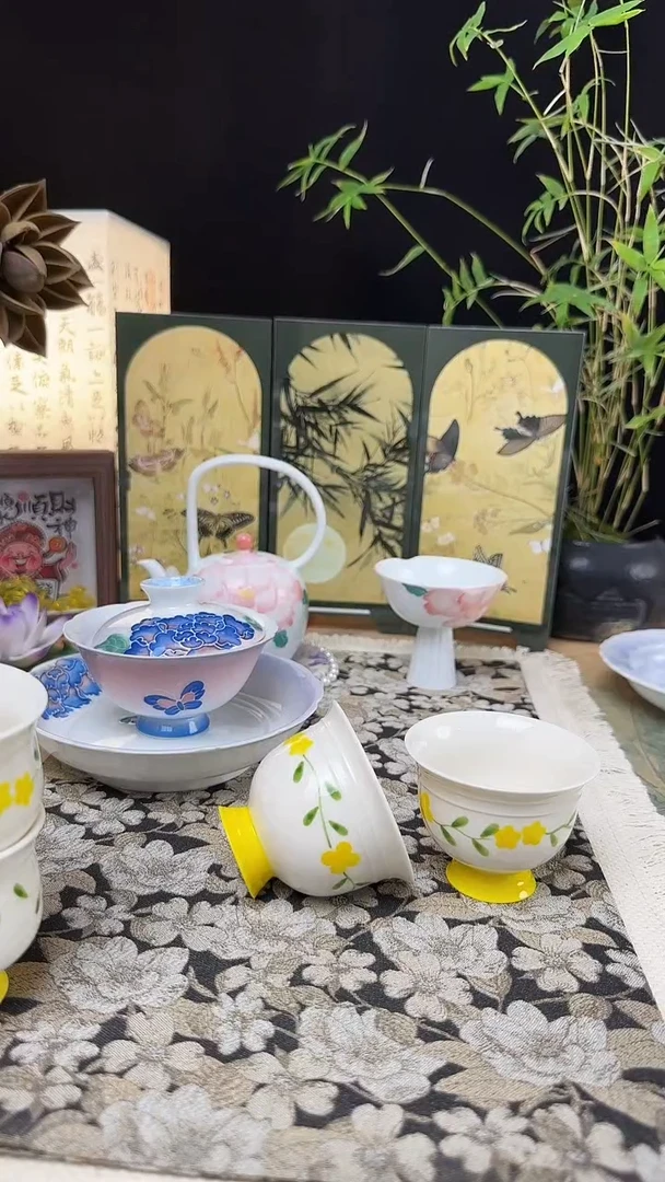 微瑕手绘小黄花杯子一对2个