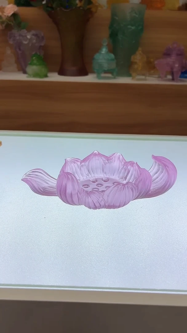 琉璃手工艺品粉红色花开见佛莲花17*8