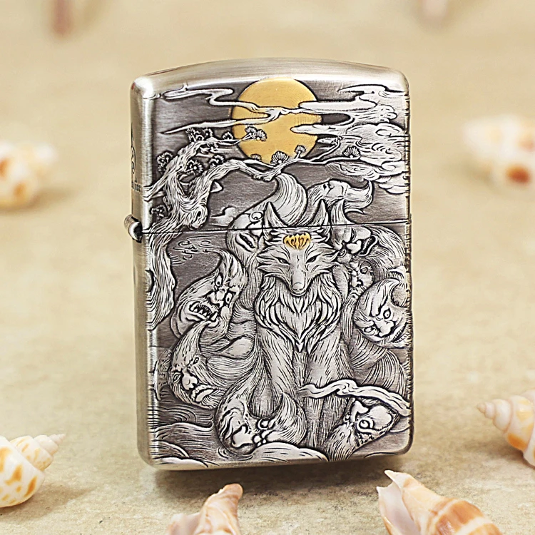 【CC】ZIPPO打火机Q熏银盔甲鎏金九尾狐DY9911DK