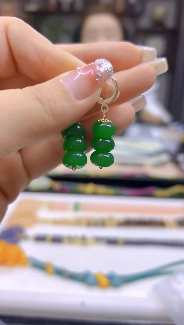 翡翠14K金镶嵌耳饰DIY款E750