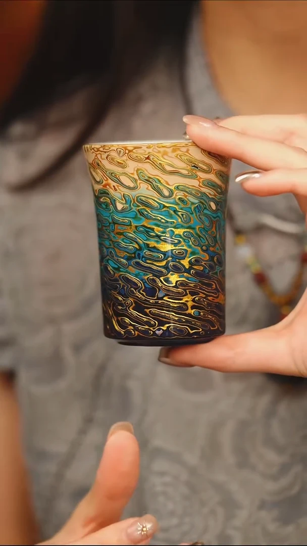 @蓝色渐变犀皮螺钿镶嵌可乐杯@非遗大漆
