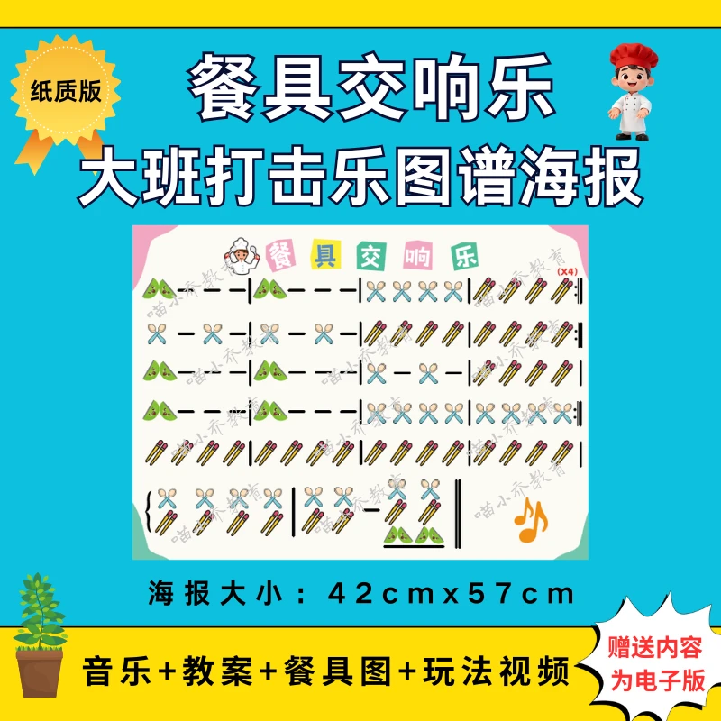 幼儿园大班打击乐《餐具交响乐》纸质图谱大海报（图谱非电子版）