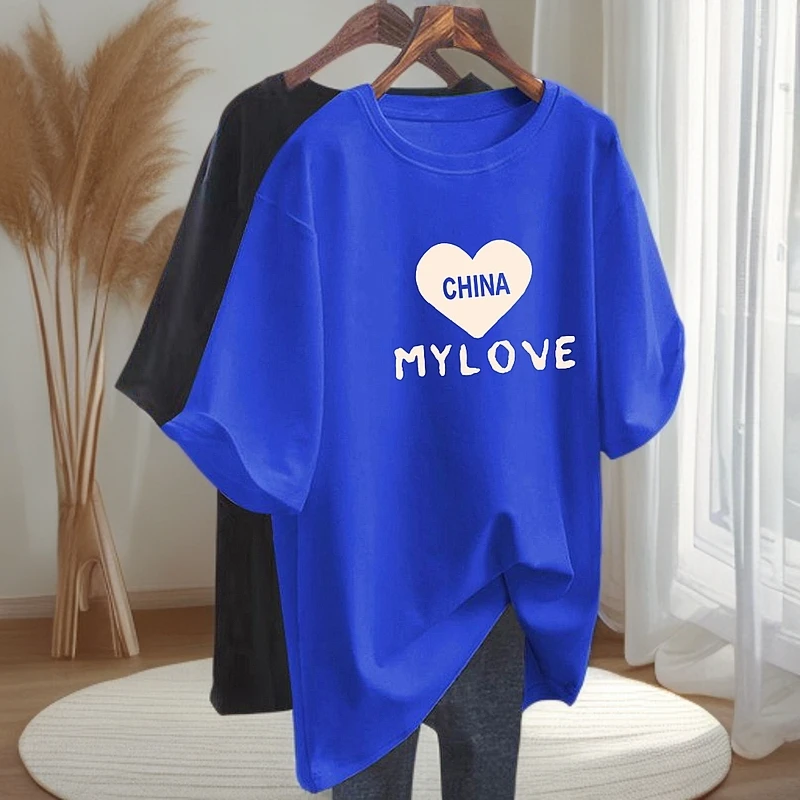 2025夏季新款纯棉T恤女宽松大码中长款短袖t恤女上衣显瘦休闲百搭