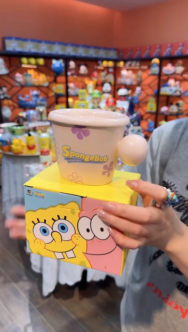 瓷片@@派大星陶瓷早餐杯带盖碟