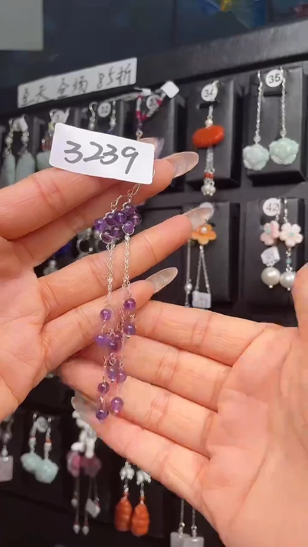 银S925镶嵌耳饰紫晶喜欢拍