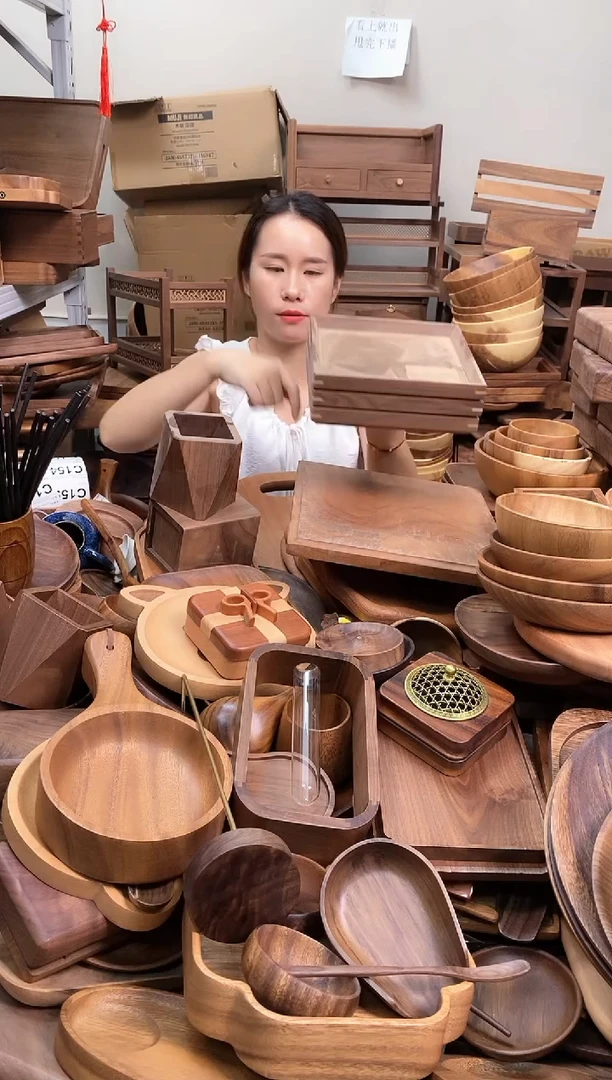 木  北美黑胡桃木榫卯正方盘20*20*2.5cm