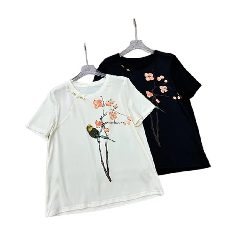 268156新中式盘扣AB面丝棉短袖新款遮肉外穿打底衫洋气t恤