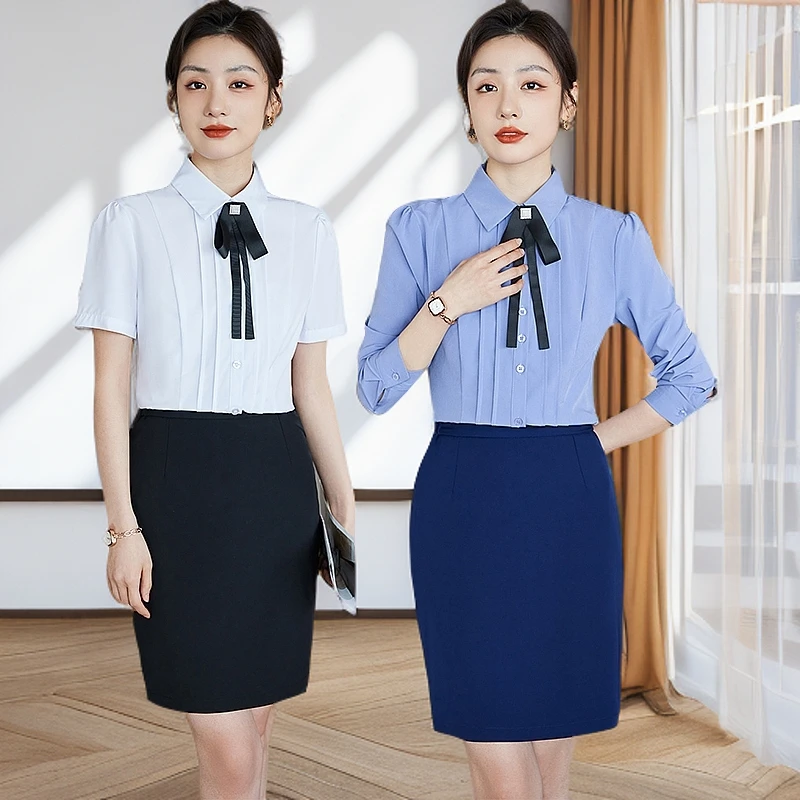 气质衬衫女士修身职业装上班工作服酒店前台服务员接待工装衬衣
